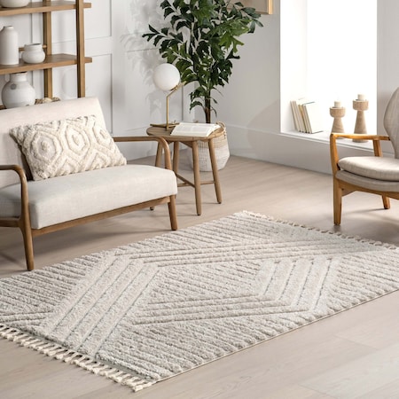 Nuloom Risette Geometric Shag Tassel Area Rug 4ft x 6ft OZDN19E-406